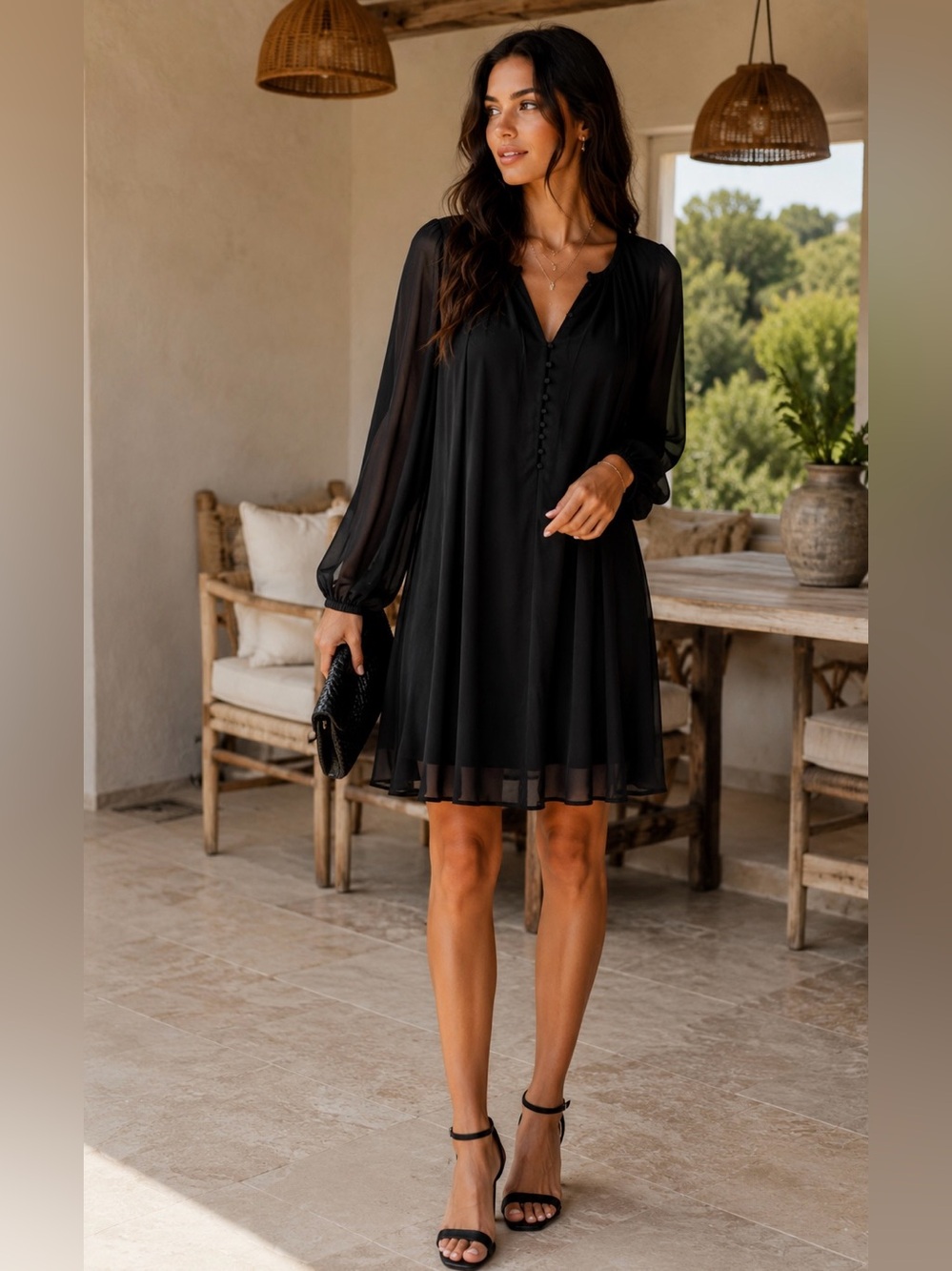 Joie AWAKEN DRESS in Caviar Black Sheer Sleeve Button | Size Medium | MSRP $378